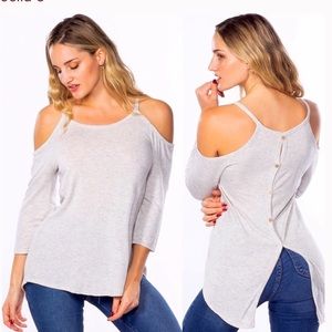 Cold shoulder top with back button detail